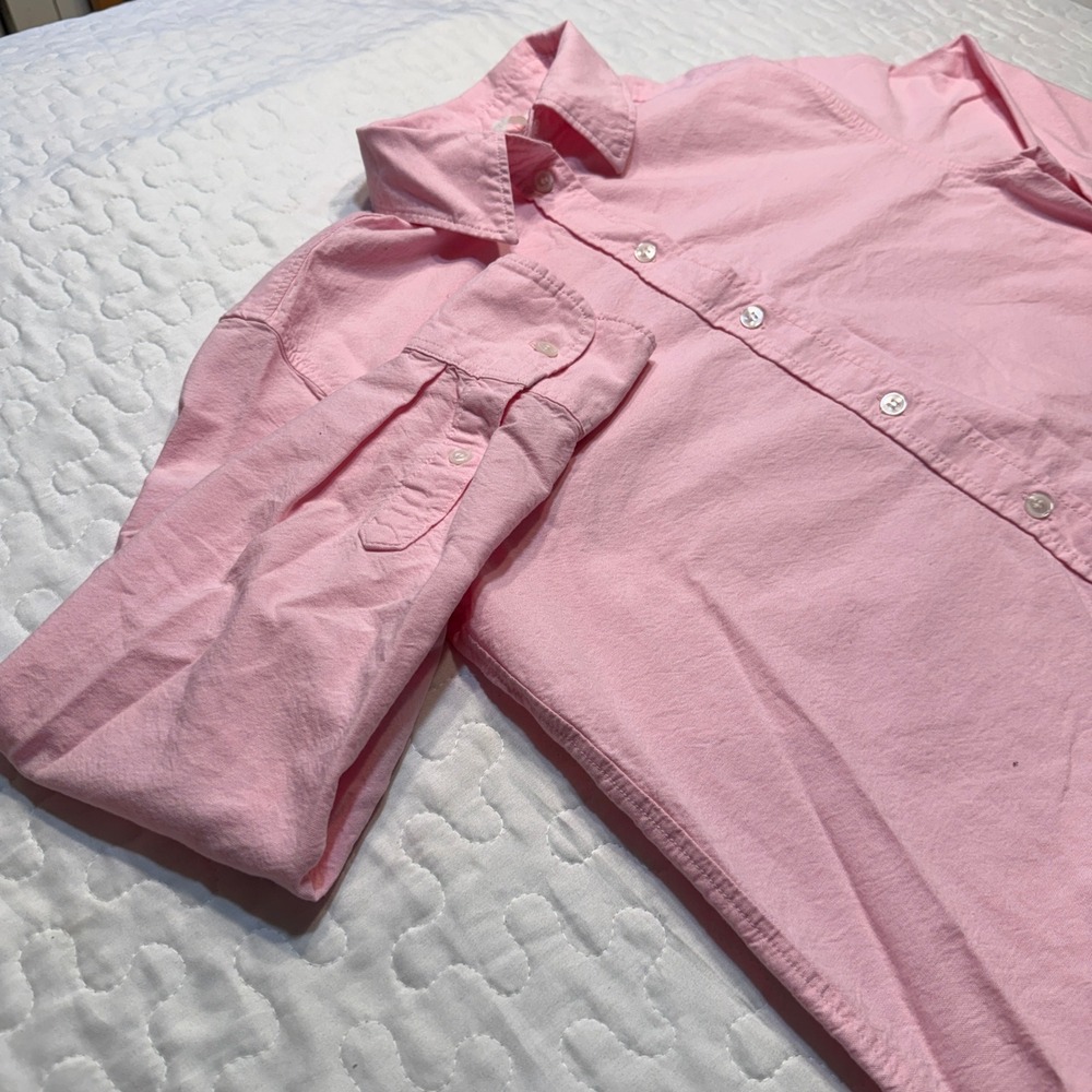 H&M Women XXS Button Down Pink Cotton Oxford Classic PREPPY MINIMALIST LAYERING